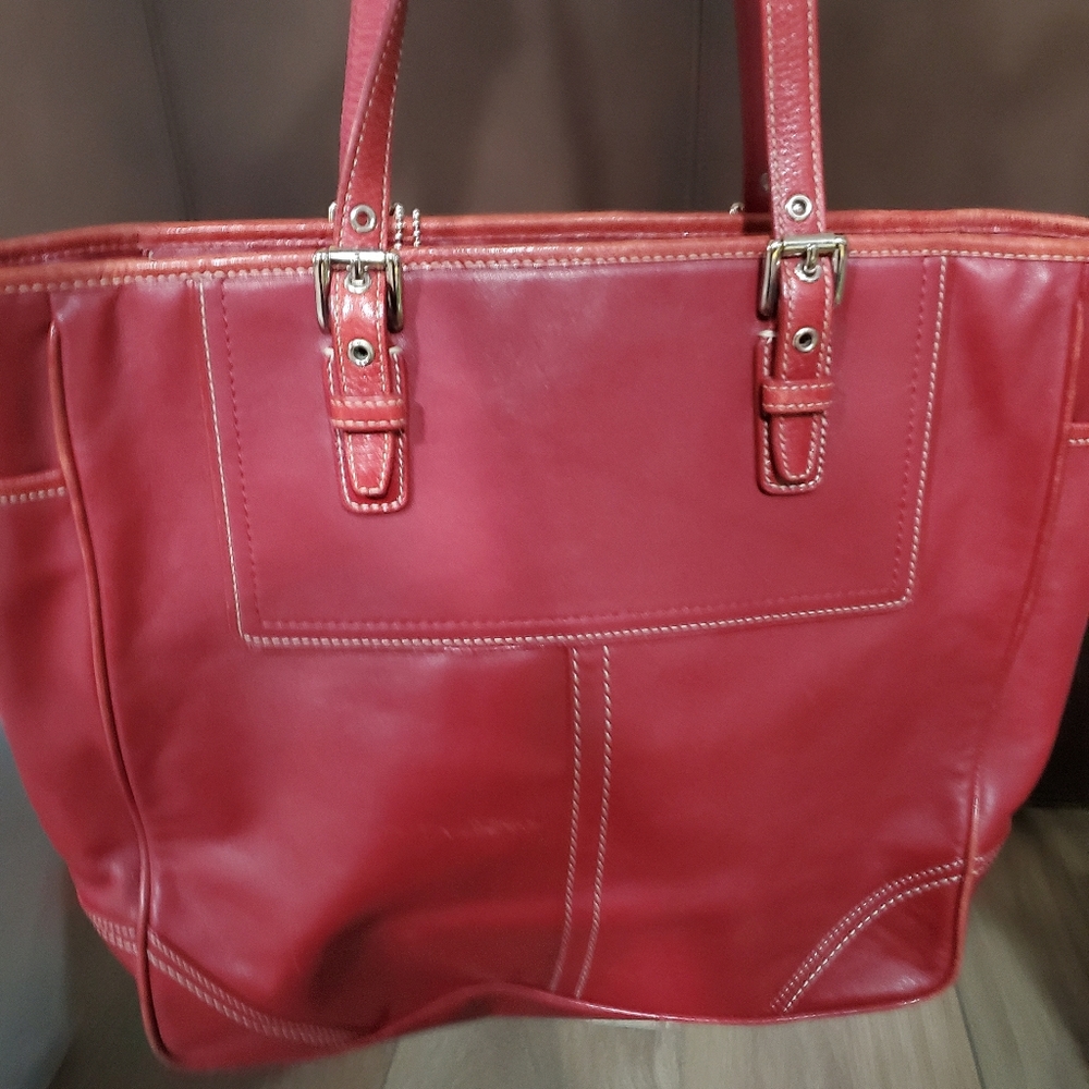 Coach medium red leather tote